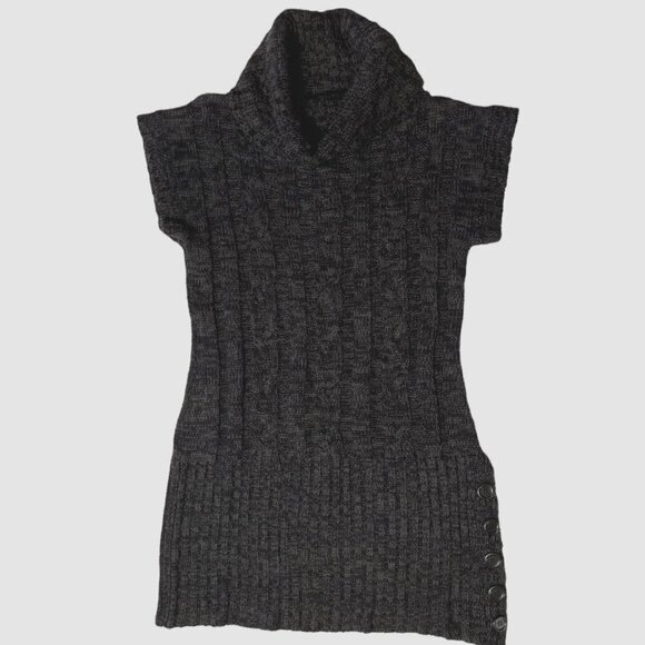 CHANCES R Women's Cowl Neck Sweater Dress Large Grey Buttons Short Sleeves‎ EUC - Picture 1 of 11